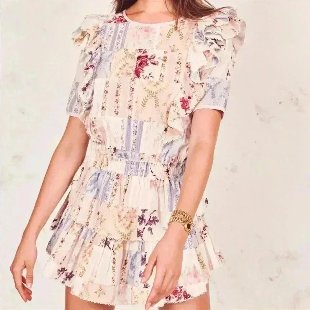 NWT LoveShackFancy Love Shack Fancy Natasha Mini Dress Patchwork S-FIRM PRICE